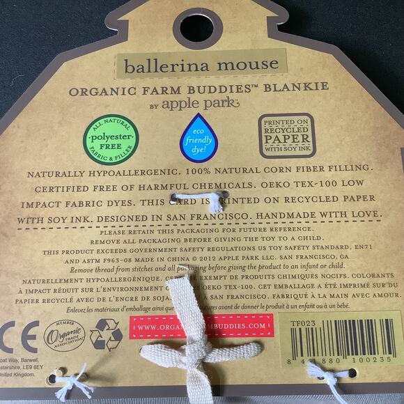 Ballerina Mouse Blankie Organic Farm Buddies by Apple Park - NWT - Picture 6 of 6